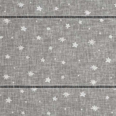 Firana świąteczna biało z etaminy zdobiona nadrukiem gwiazdek i ażurowych paseczków przelotka - NADINE