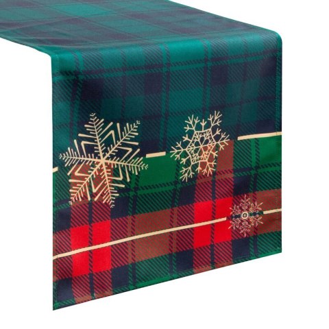 Bieżnik na stół zielono, czerwony 40x140 cm STAR z motywem kraty i śnieżynek