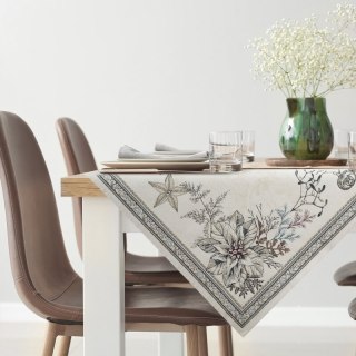 Obrus popielato, srebrny 140x180 cm gobelinowy CANDL zdobiony wzorem świątecznym