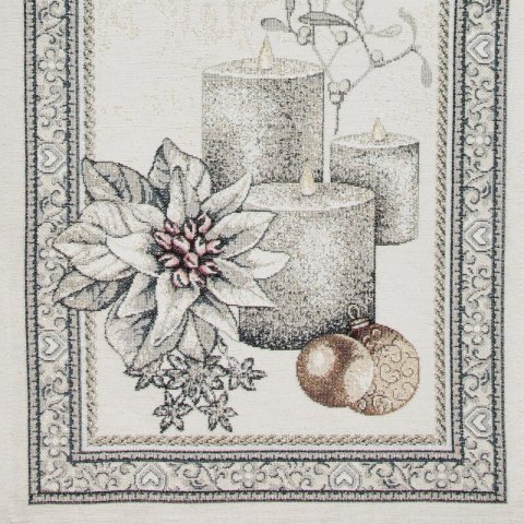 Obrus popielato, srebrny 140x180 cm gobelinowy CANDL zdobiony wzorem świątecznym