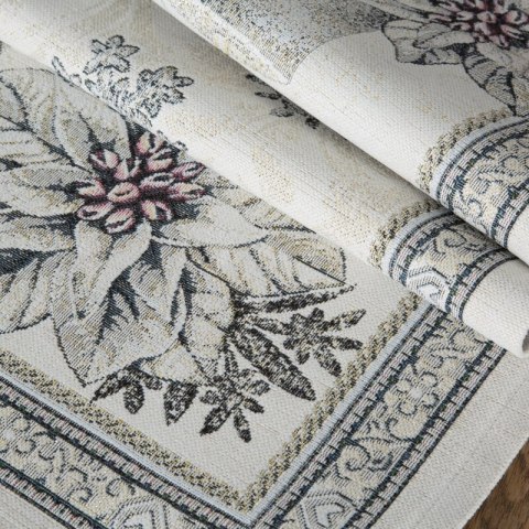 Obrus popielato, srebrny 140x180 cm gobelinowy CANDL zdobiony wzorem świątecznym