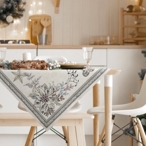 Obrus popielato, srebrny 140x180 cm gobelinowy CANDL zdobiony wzorem świątecznym