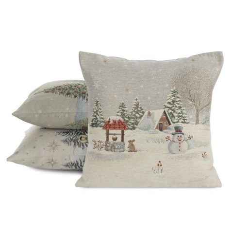 Poszewka na poduszkę 45x45 cm bawełniana, gobelinowa popielato, złocista z motywem świątecznym GOB