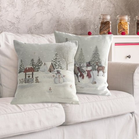 Poszewka na poduszkę 45x45 cm bawełniana, gobelinowa popielato, złocista z motywem świątecznym GOB