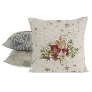 Poszewka na poduszkę 45x45 cm bawełniana, gobelinowa naturalno, czerwona z motywem świątecznym GOB