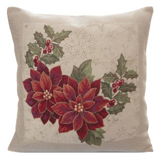 Poszewka na poduszkę 45x45 cm gobelinowa naturalno, czerwona z motywem świątecznym GOB
