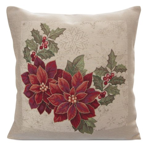 Poszewka na poduszkę 45x45 cm gobelinowa naturalno, czerwona z motywem świątecznym GOB