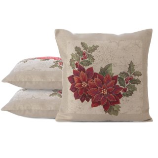Poszewka na poduszkę 45x45 cm gobelinowa naturalno, czerwona z motywem świątecznym GOB