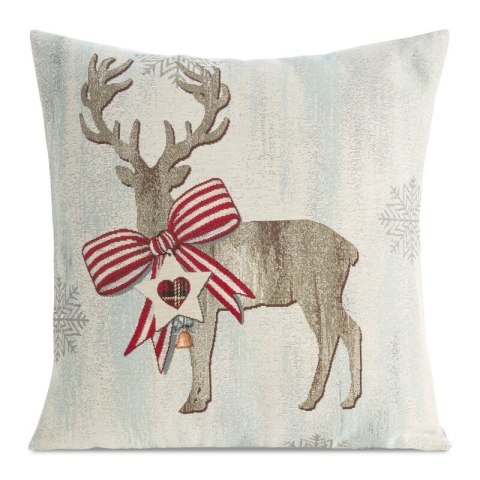 Poszewka na poduszkę 45x45 cm bawełniana, gobelinowa naturalno, beżowa z mieszanki włókien zdobiona motywem