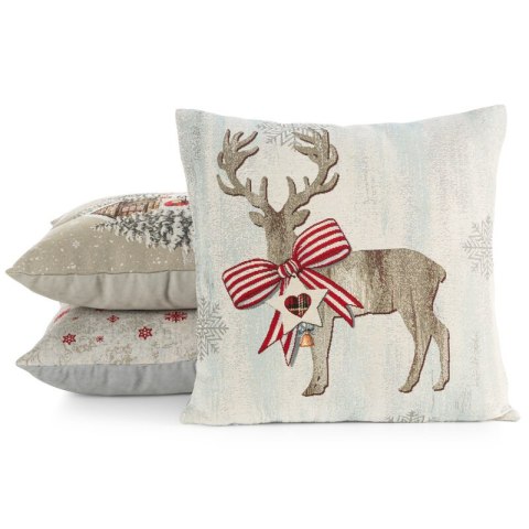 Poszewka na poduszkę 45x45 cm bawełniana, gobelinowa naturalno, beżowa z mieszanki włókien zdobiona motywem