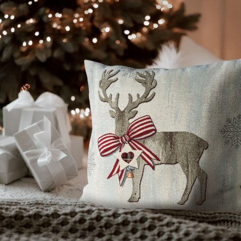 Poszewka na poduszkę 45x45 cm bawełniana, gobelinowa naturalno, beżowa z mieszanki włókien zdobiona motywem