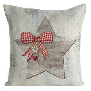 Poszewka na poduszkę 45x45 cm bawełniana, gobelinowa popielato, srebrna zdobiona motywem świątecznym GOB