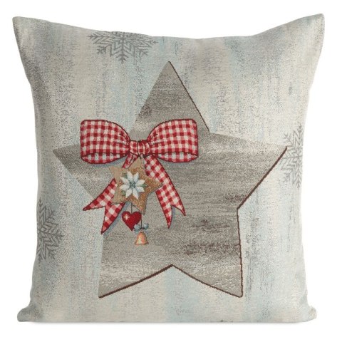 Poszewka na poduszkę 45x45 cm bawełniana, gobelinowa popielato, srebrna zdobiona motywem świątecznym GOB