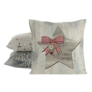 Poszewka na poduszkę 45x45 cm bawełniana, gobelinowa popielato, srebrna zdobiona motywem świątecznym GOB
