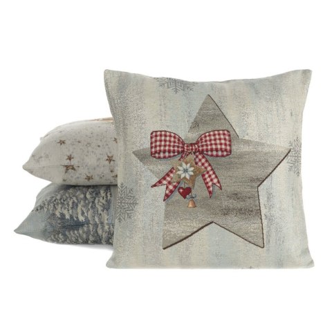 Poszewka na poduszkę 45x45 cm bawełniana, gobelinowa popielato, srebrna zdobiona motywem świątecznym GOB