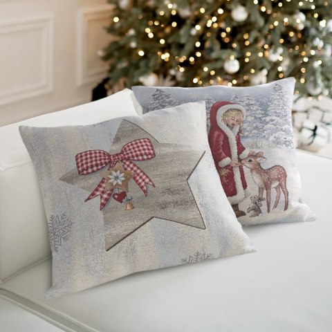Poszewka na poduszkę 45x45 cm bawełniana, gobelinowa popielato, srebrna zdobiona motywem świątecznym GOB