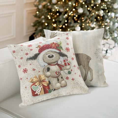 Poszewka na poduszkę 45x45 cm bawełniana, gobelinowa naturalno, czerwona z motywem misia GOB