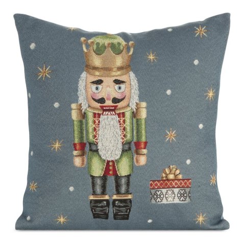 Poszewka na poduszkę 45x45 cm bawełniana , gobelinowa popielato zielona zdobiona wzorem dziadka do orzechów GOB