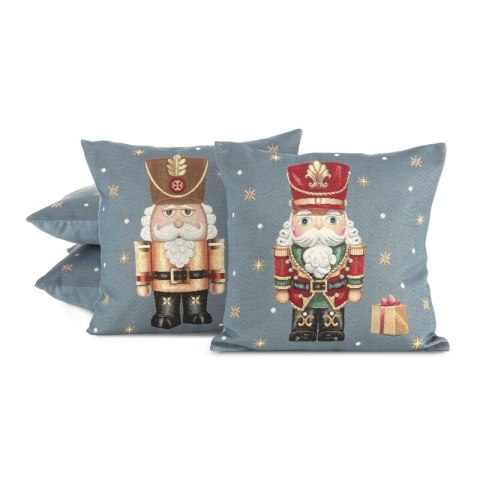 Poszewka na poduszkę 45x45 cm bawełniana, gobelinowa popielato czerwona zdobiona wzorem dziadka do orzechów GOB