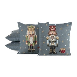 Poszewka na poduszkę 45x45 cm bawełniana, gobelinowa popielato, beżowa zdobiona wzorem dziadka do orzechów GOB