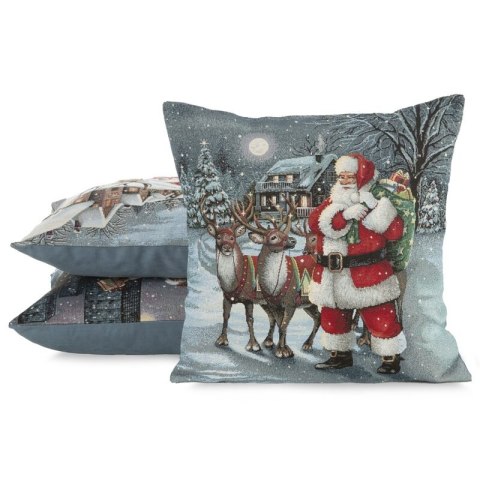 Poszewka na poduszkę 45x45 cm bawełniana, gobelinowa popielato, czerwona zdobiona nadrukiem Mikołaja GOB