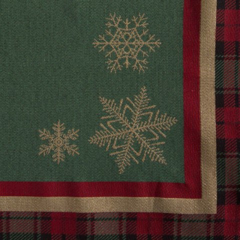 Poszewka na poduszkę 45x45 cm bawełniana, gobelinowa kolor zielony z motywem kraty i złotych śnieżynek STAR