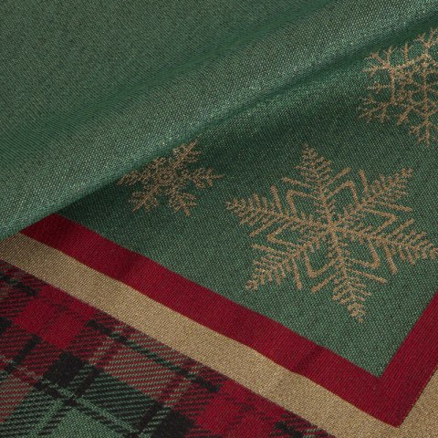 Poszewka na poduszkę 45x45 cm bawełniana, gobelinowa kolor zielony z motywem kraty i złotych śnieżynek STAR