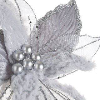 KWIAT ŚWIĄTECZNY DEKORACYJNY 278 O 40 X 35 CM SREBRNY