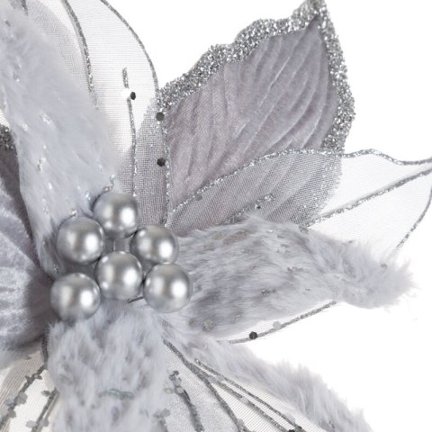 KWIAT ŚWIĄTECZNY DEKORACYJNY 278 O 40 X 35 CM SREBRNY