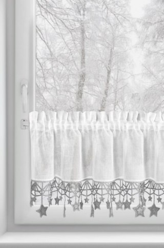 Zazdrostka biało, srebrna z etaminy zdobiona świątecznymi gwiazdkami 150x30 cm tunel - XMAS