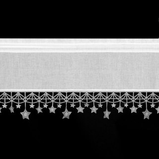 Zazdrostka biało, srebrna z etaminy zdobiona świątecznymi gwiazdkami 150x30 cm tunel - XMAS