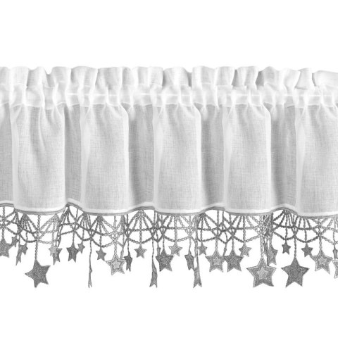 Zazdrostka biało, srebrna z etaminy zdobiona świątecznymi gwiazdkami 150x30 cm tunel - XMAS