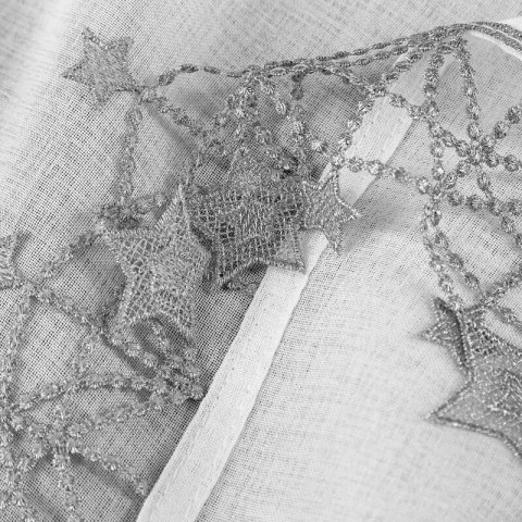 Zazdrostka biało, srebrna z etaminy zdobiona świątecznymi gwiazdkami 150x30 cm tunel - XMAS