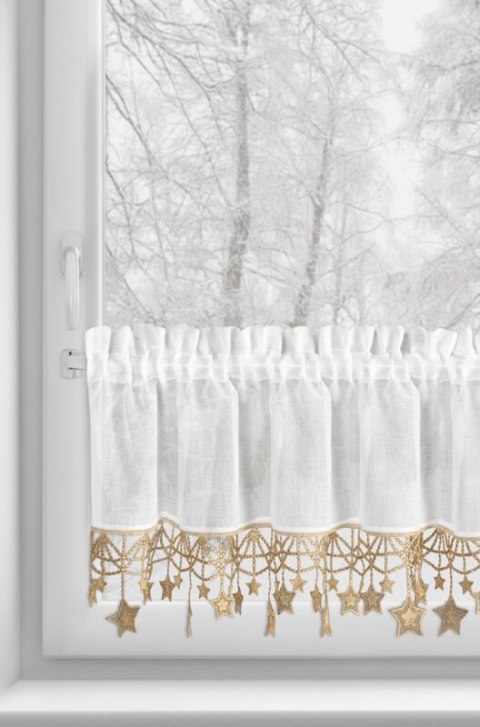 Zazdrostka biało, złota z etaminy zdobiona świątecznymi gwiazdkami 30x150 cm tunel - XMAS