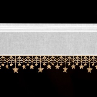 Zazdrostka biało, złota z etaminy zdobiona świątecznymi gwiazdkami 30x150 cm tunel - XMAS