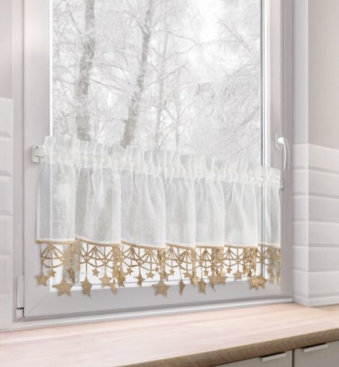 Zazdrostka biało, złota z etaminy zdobiona świątecznymi gwiazdkami 30x150 cm tunel - XMAS