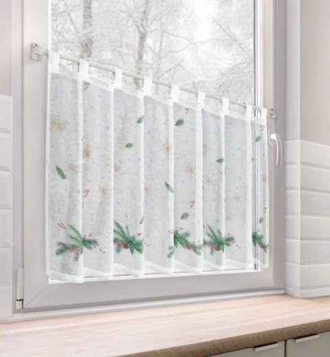 Zazdrostka biało, zielona z etaminy zdobiona świątecznym nadrukiem 150x60 cm szelki - XMAS 4