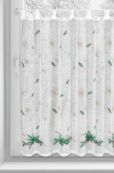 Zazdrostka biało, zielona z etaminy zdobiona świątecznym nadrukiem 150x90 cm szelki - XMAS 4