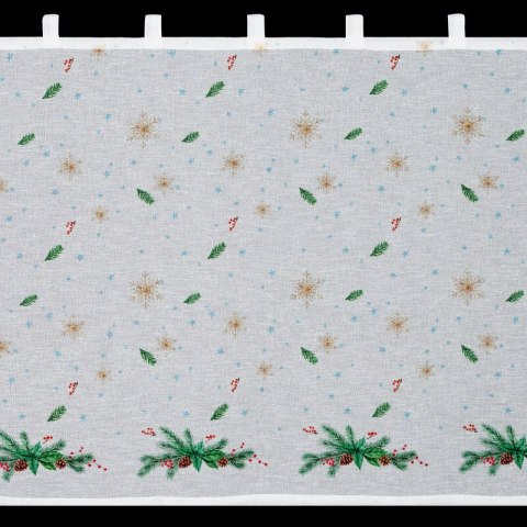 Zazdrostka biało, zielona z etaminy zdobiona świątecznym nadrukiem 150x90 cm szelki - XMAS 4