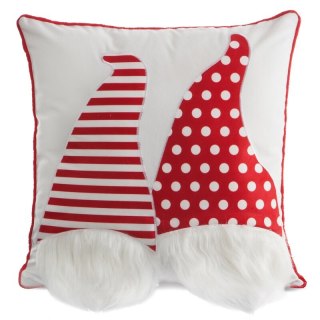 Poszewka na poduszkę świąteczna 45x45 cm biało, czerwona z uroczą aplikacją skrzatów