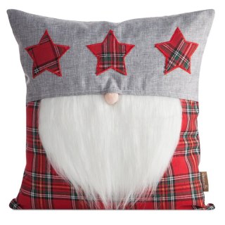 Poszewka na poduszkę świąteczna 45x45 cm czerwono, srebrna zdobiona aplikacja skrzata