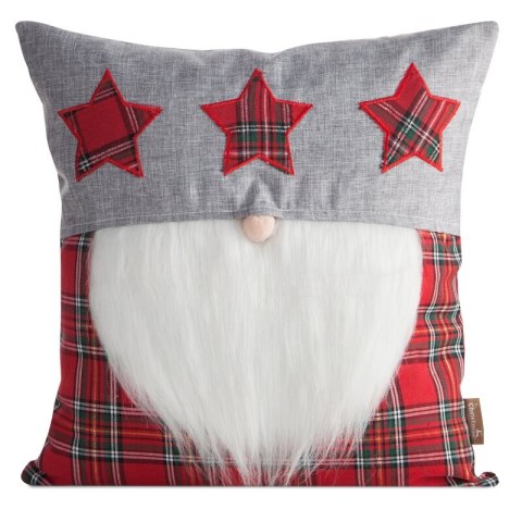 Poszewka na poduszkę świąteczna 45x45 cm czerwono, srebrna zdobiona aplikacja skrzata