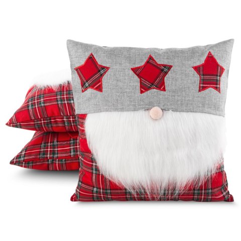 Poszewka na poduszkę świąteczna 45x45 cm czerwono, srebrna zdobiona aplikacja skrzata