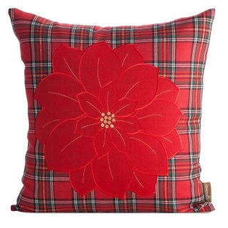 Poszewka na poduszkę świąteczna 45x45 cm czerwono, zielona w kratę i zdobiona haftem