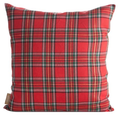 Poszewka na poduszkę świąteczna 45x45 cm czerwono, zielona w kratę i zdobiona haftem