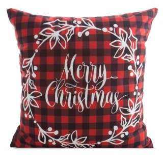Poszewka na poduszkę 45x45 cm welwetowa czerwono, biała zdobiona świątecznym motywem