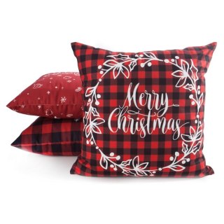 Poszewka na poduszkę 45x45 cm welwetowa czerwono, biała zdobiona świątecznym motywem