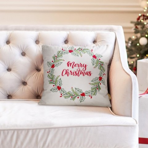Poszewka na poduszkę świąteczna 45x45 cm welwetowa biało, zielona zdobiona haftem