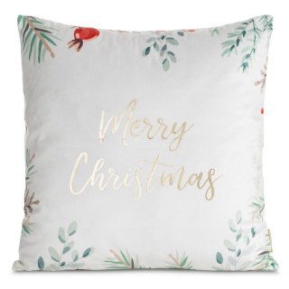 Poszewka na poduszkę świąteczna 45x45 cm welwetowa biało, zielona zdobiona nadrukiem