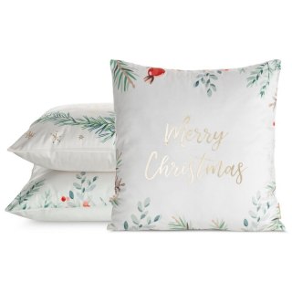 Poszewka na poduszkę świąteczna 45x45 cm welwetowa biało, zielona zdobiona nadrukiem